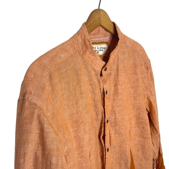 Art to Wear Orange Linen Mixed Media Button Down Blouse Tunic Top Boho Lagenlook - Picture 6 of 9